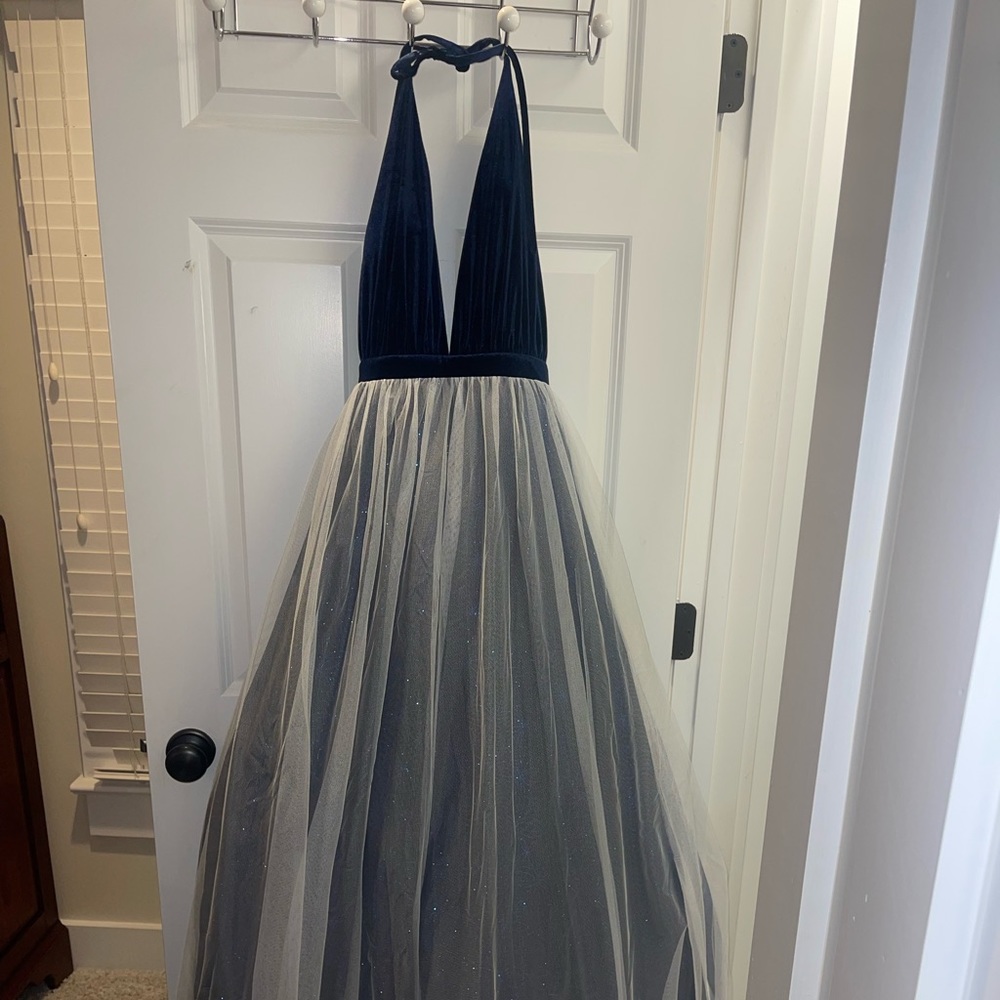 Royal blue and white prom dress